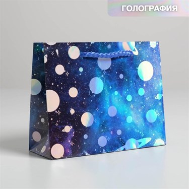 Пакет подарочный голографический «Космос», 15 × 12 × 5,5 см - фото 53304