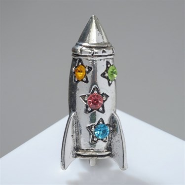 Брошь "Ракета" со звёздами, цветная в чернёном серебре - фото 56006