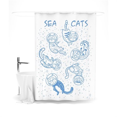 Шторка для ванной «Сирень» «Коты в космосе», 145х180 см, цвет белый - фото 56377