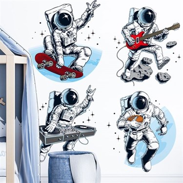 Наклейка пластик интерьерная цветная "Космонавты и музыка"   84,5 *60 см - фото 56717